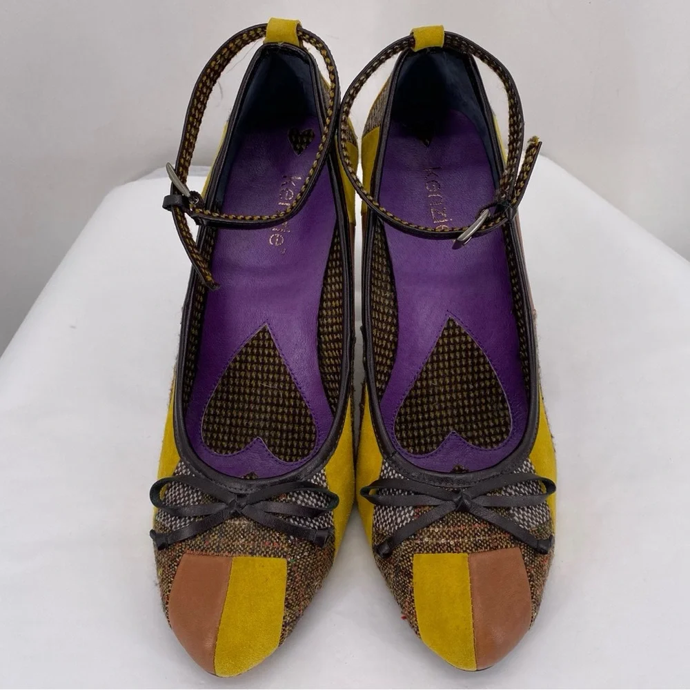 Kensie yellow & brown patchwork wedges - Picture 3 of 9